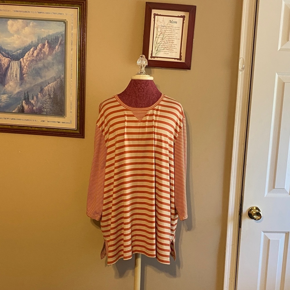 Southern Lady Orange and Cream Plus Size 3X Striped Tunic Everyday Wear